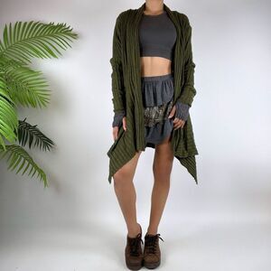 Vintage Y2K Green Fairy Grunge Ribbed Oversized Knit Sweater Cardigan / Size: 1X